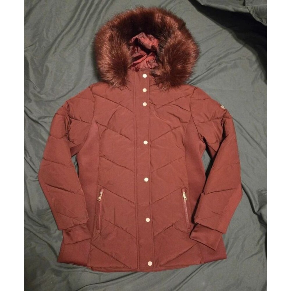 Michael Kors Puffer Jacket Women's L Winter Coat Burgundy